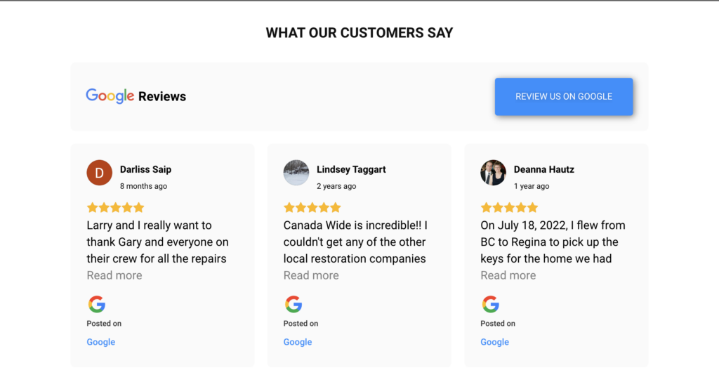 Google Reviews 5 stars for Canada Wide Restoration