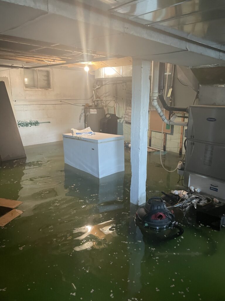 Flood Damage Restoration. Flooded Basement