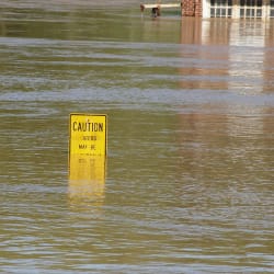 flooded road from storm damage.